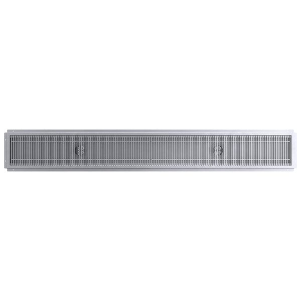A stainless steel floor trough grate with bars.
