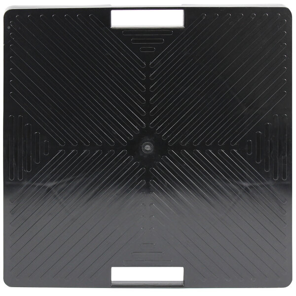 A black square DeVault planter dolly with casters.