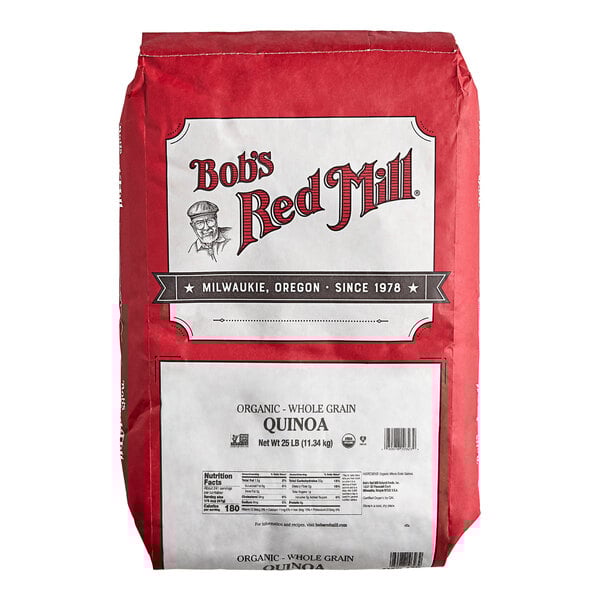 A 25-pound bag of Bob's Red Mill organic white quinoa.