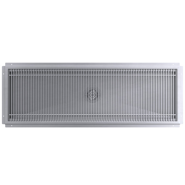 A Regency stainless steel floor trough with metal grate.