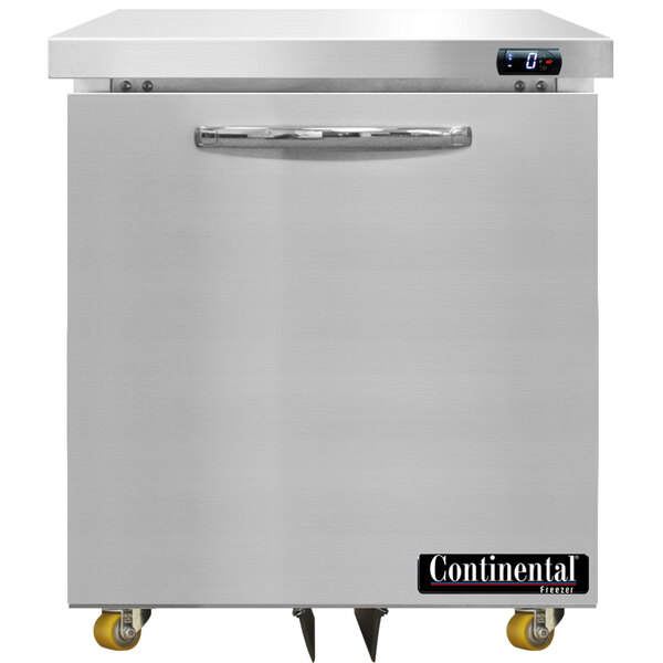 A Continental undercounter freezer with stainless steel doors.