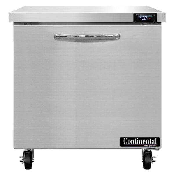 A Continental Refrigerator undercounter refrigerator with stainless steel doors.