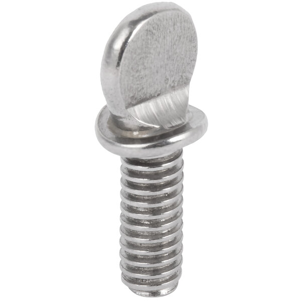 A close-up of a silver Vollrath thumb screw.