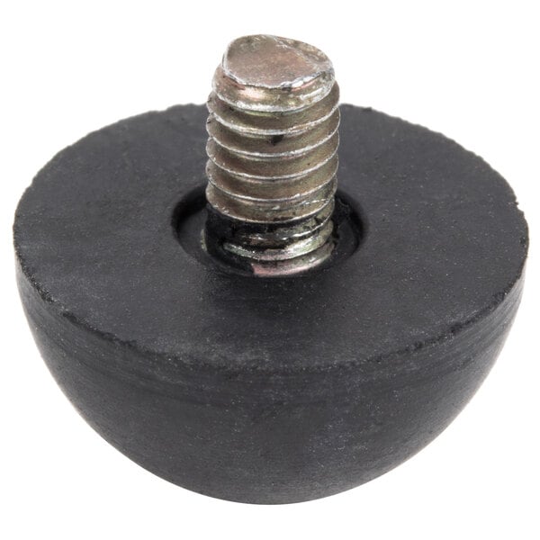 A black round rubber foot with a screw on top.