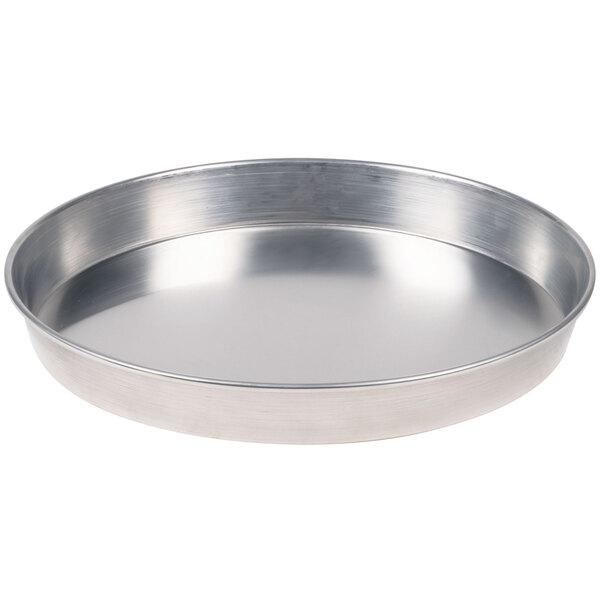 An American Metalcraft aluminum pizza pan with a white background.