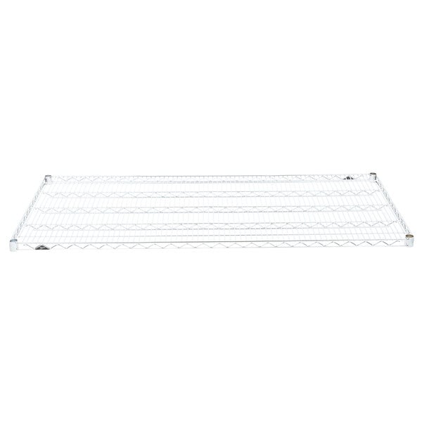 A white metal wire shelf on a white background.