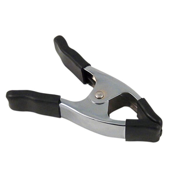 A close-up of an Olympia Tools metal spring clamp with black handles.