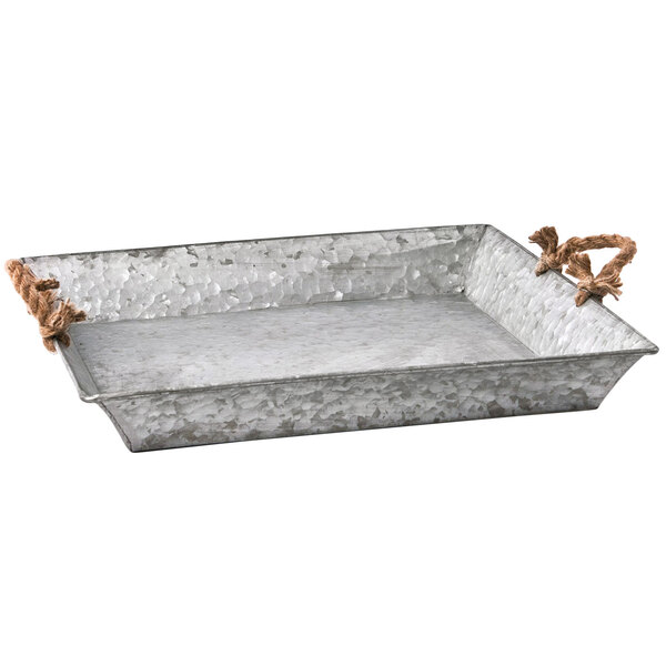 25 3 4 X 17 2 1 Rectangular Galvanized Tin Tray With Rope Handles 25 3 4 X 17 2 1 Rectangular Galvanized Tin Tray With Rope Handles