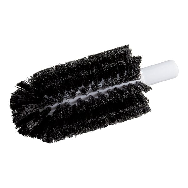 A cylindrical black bristle glass washer brush with a white plastic handle attachment.