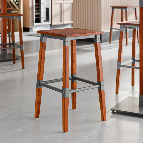 Lancaster Table & Seating Industrial Backless Bar Stool with Rustic Mahogany Finish