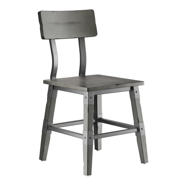 A Lancaster Table & Seating industrial chair with a slate gray finish and a backrest.