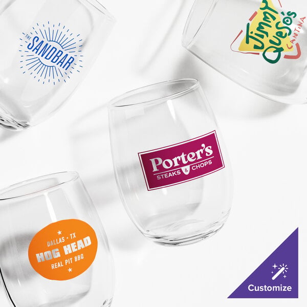 Acopa 6 oz. Customizable Stemless Wine Tasting Glass - 4/Pack