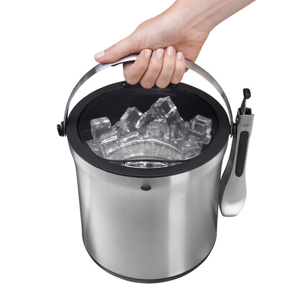 OXO 3107300 SteeL™ Double Wall Stainless Steel 4 Qt. Ice Bucket with Tongs