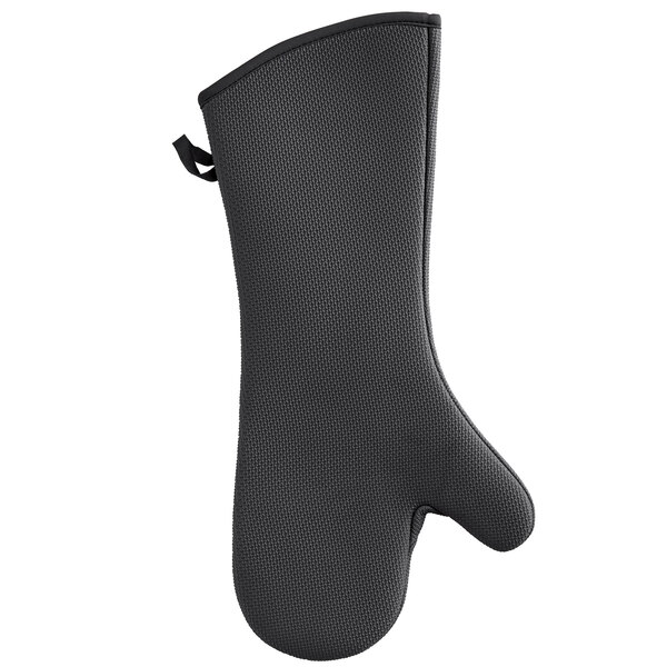 A black SafeMitt neoprene oven mitt.