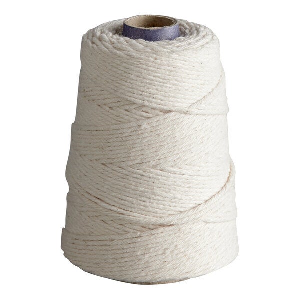 A cone of white 100% cotton butcher sausage twine.