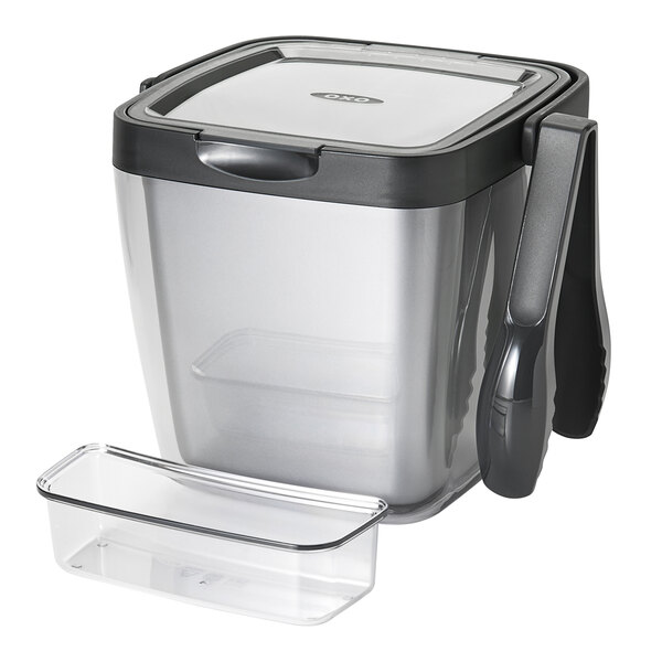 oxo good grips double wall ice bucket with tongs and garnish tray
