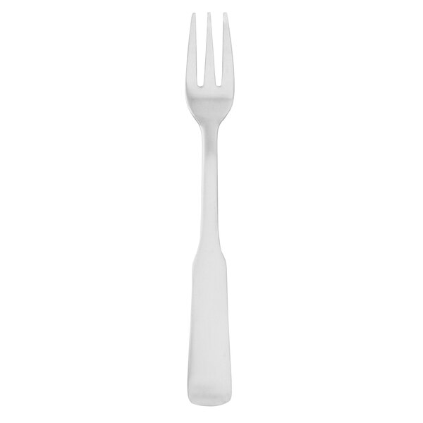 A close-up of a Walco stainless steel cocktail fork with a black handle.