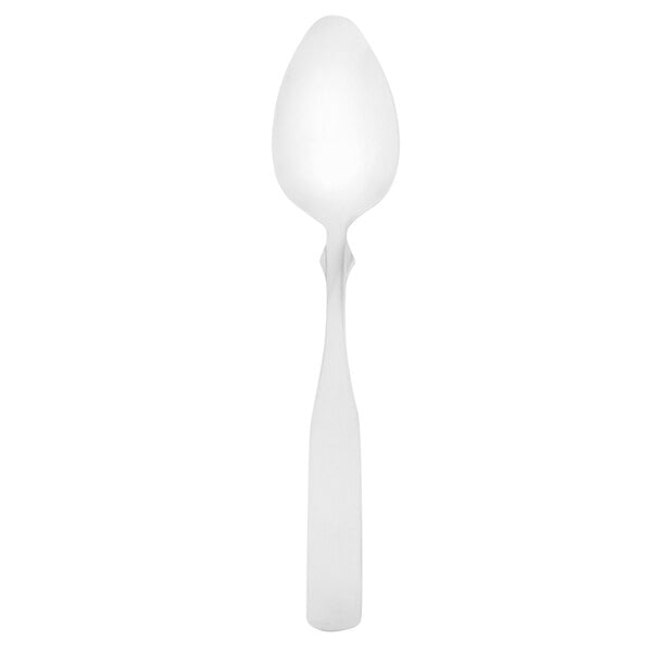 A Walco stainless steel teaspoon with a curved handle and a spoon on top on a white background.