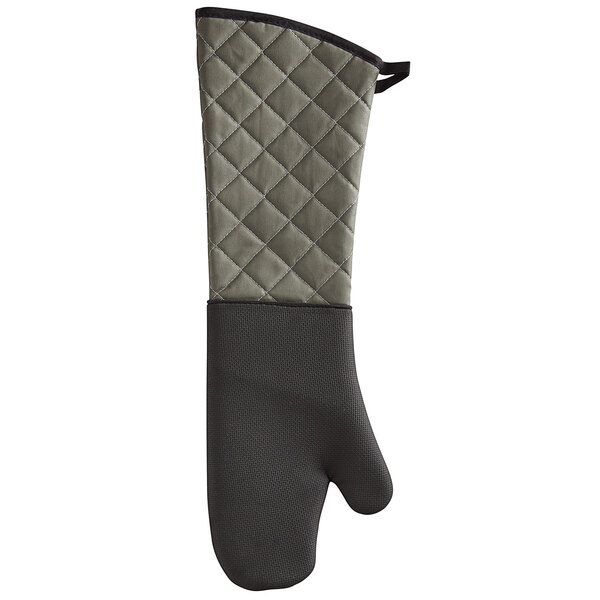 A black and grey SafeMitt oven mitt with a neoprene grip.
