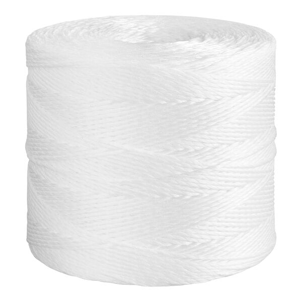 A spool of white, twisted twine wound in a cylindrical shape.