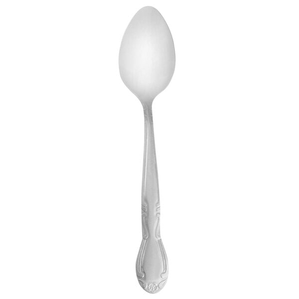 A stainless steel Walco Barclay teaspoon with a black handle.
