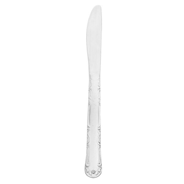 A stainless steel Walco children's dinner knife with a silver handle.