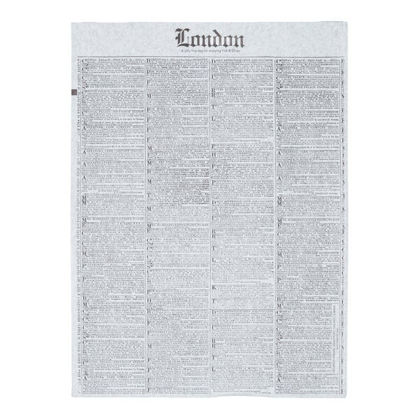 A sheet of paper printed with a dense, newspaper-like text layout and the word 'London' at the top.
