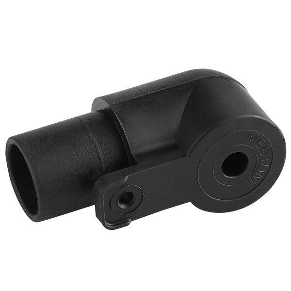 A black plastic pipe with a round hole.