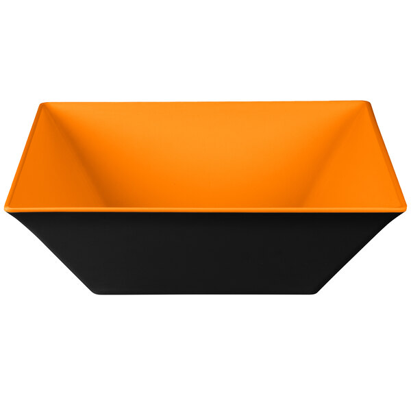 A black and orange rectangular GET Brasilia melamine bowl.