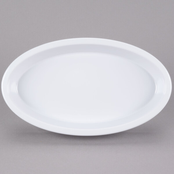 A white oval platter with a rim.