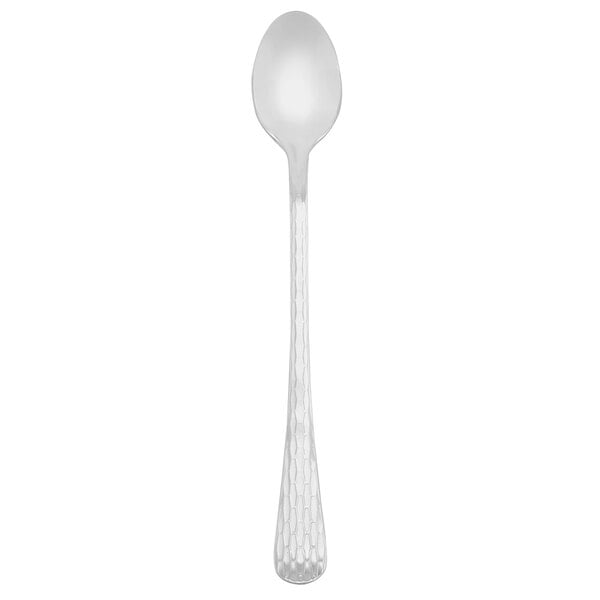 A silver spoon with a white background.