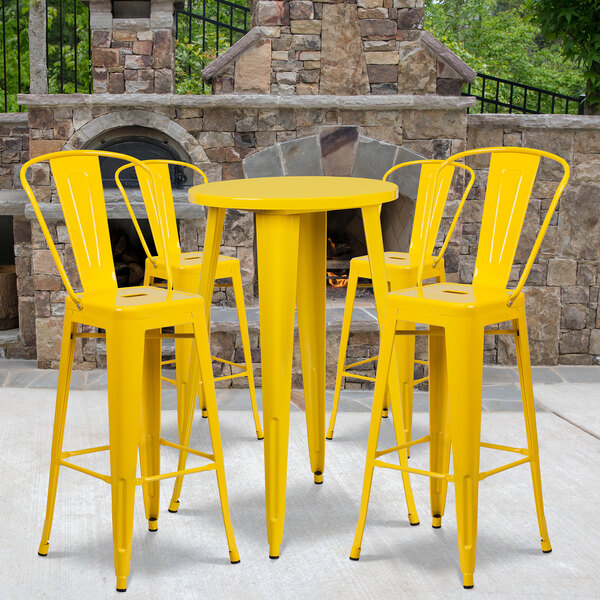 Outdoor Bar Height Table With 4 Cafe Stools, Flash Furniture Bar Height Table And Stool Set