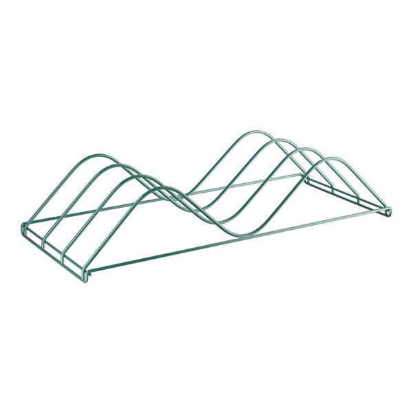 A green wire rack with six curved lines.