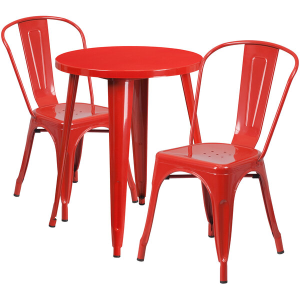 red metal outdoor table and chairs