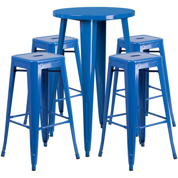 Flash Furniture 24 Round Blue Metal Indoor-Outdoor Bar Height Table