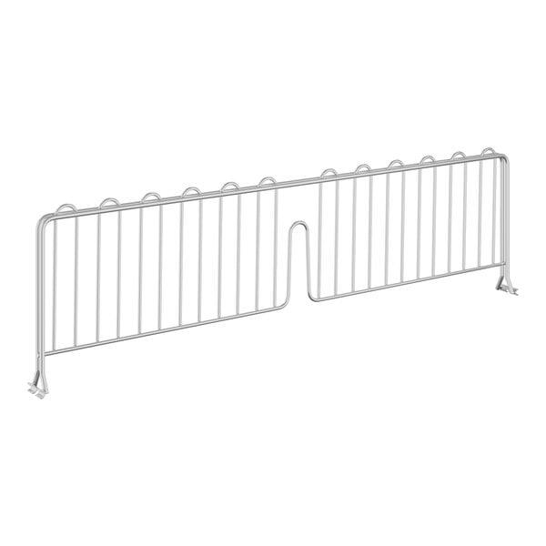 A chrome metal wire shelf divider.