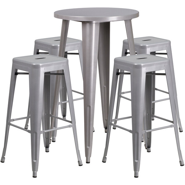 A Flash Furniture bar height table with 4 backless stools.