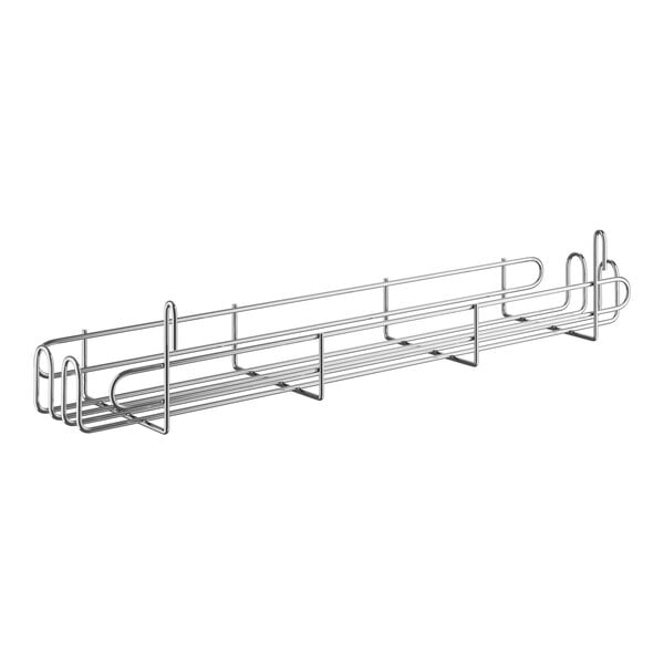 A chrome metal rack for Regency shelving with metal rods and four legs.