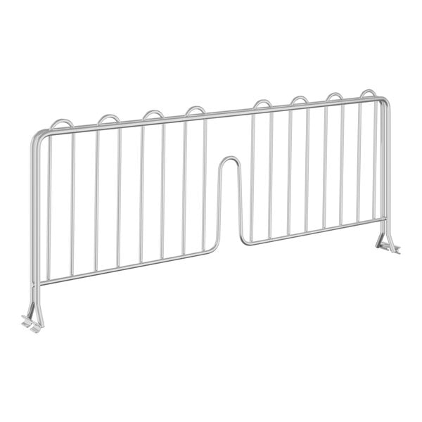 A chrome metal wire shelf divider.