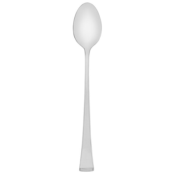 A Walco stainless steel iced tea spoon with a white handle and a silver rim on a white background.