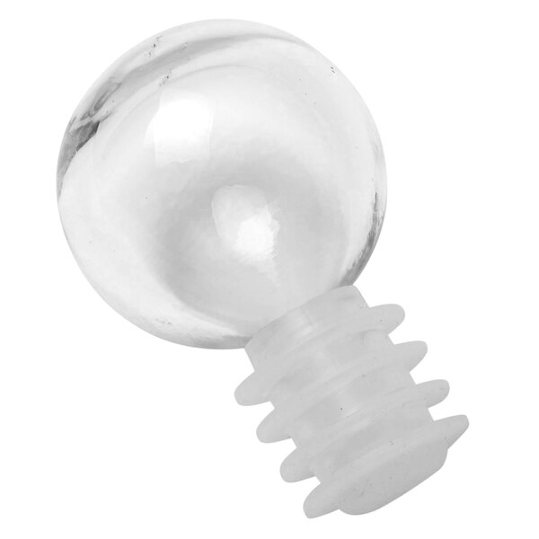 A clear round glass bulb with a white rubber stopper.