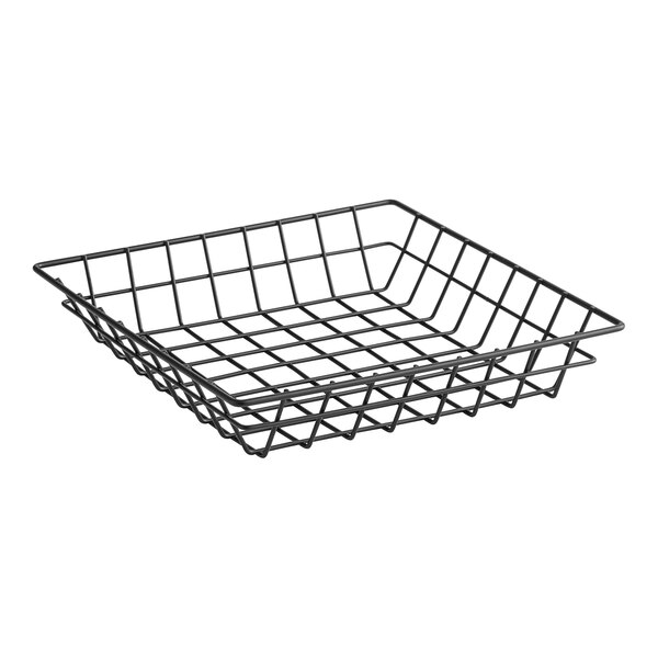 An American Metalcraft black square wire basket with a handle.