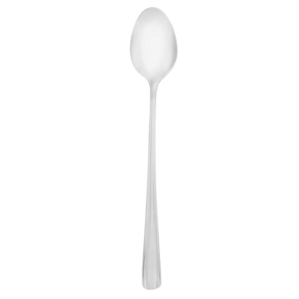 A silver Walco stainless steel iced tea spoon with a white handle.