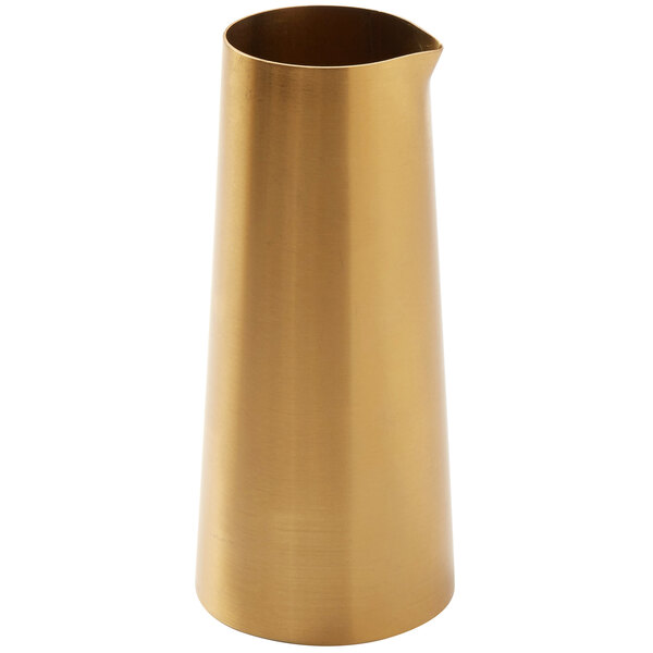 An American Metalcraft gold satin stainless steel creamer with a handle.