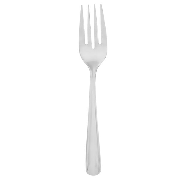 A silver Walco Beacon salad fork with a white background.