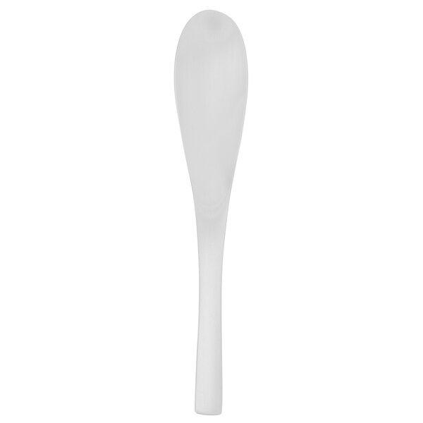 A Walco Copenhagen stainless steel teaspoon with a white handle on a white background.