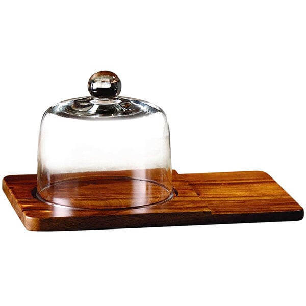 Madera Wood Cheese Board, Round Wooden Cheese Board With Glass Dome