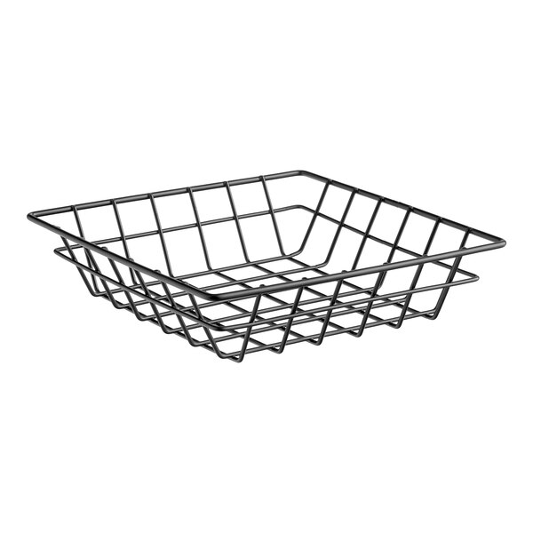 An American Metalcraft black square wire basket with a handle.