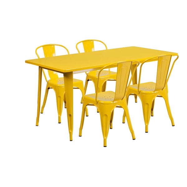 a yellow table and chair