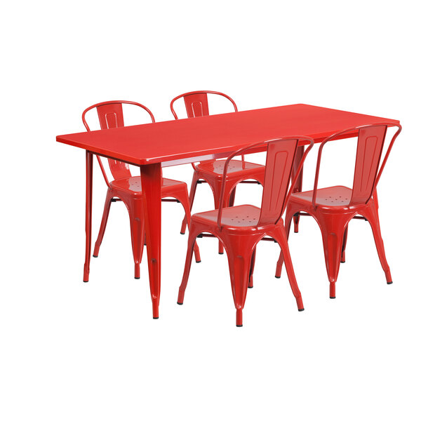 a red table and chair